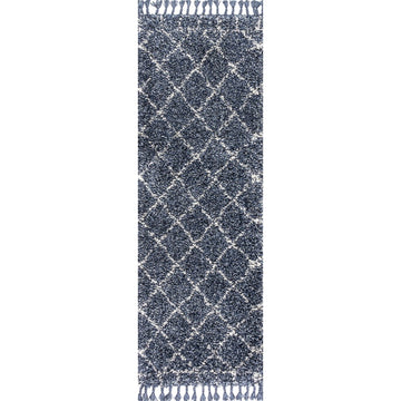 Mercer Shag Plush Tassel Moroccan Geometric Trellis Area Rug